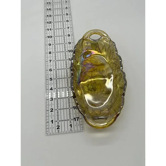 Vintage Indiana Carnival Glass Iridescent Amber Oval Candy/Trinket/Relish Dish - Picture 3 of 3